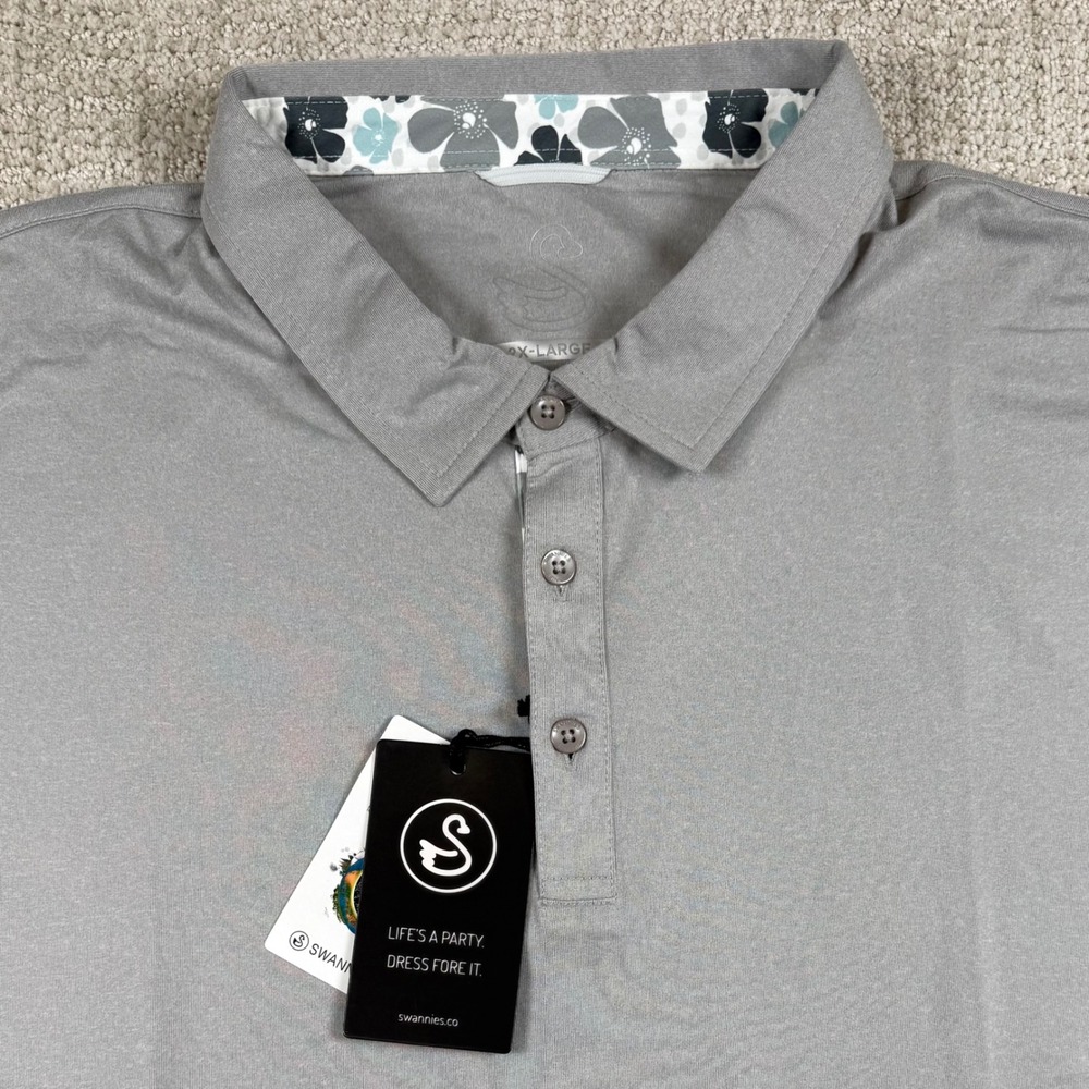 NEW Swannies Mens 2XL Gray Heather James Performance Stretch Golf Polo Shirt